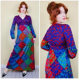 1970s Vintage Mushroom Print Maxi Dress / 70s / Seventies Psychedelic  Small